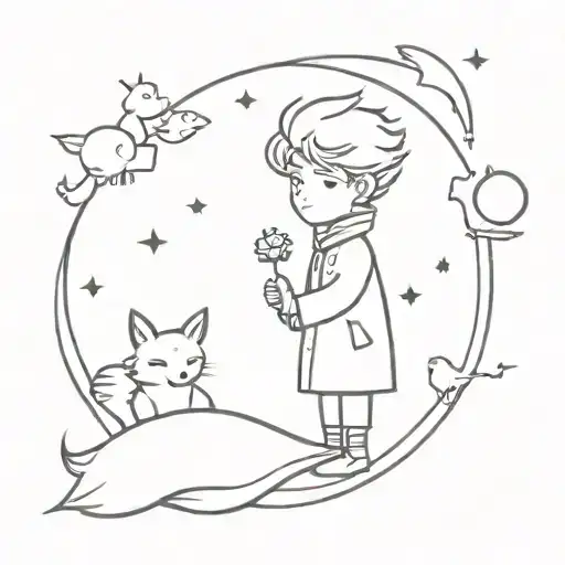 Little Prince Character On Planet With Fox