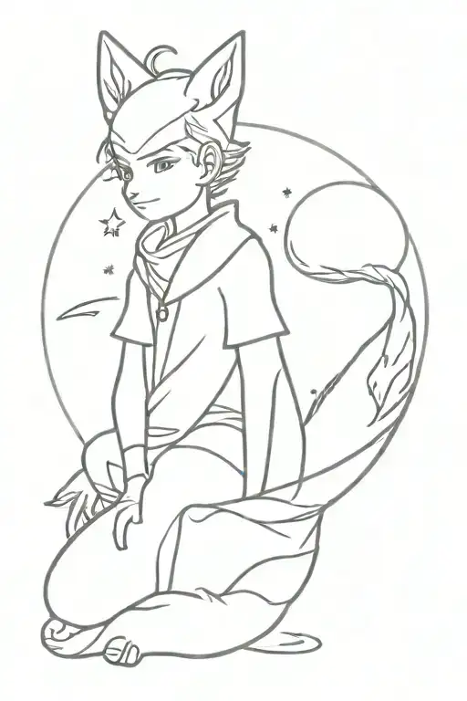 Little Prince Character On Planet With Fox