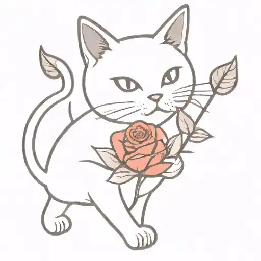 Ghost Cat Holding A Red Rose