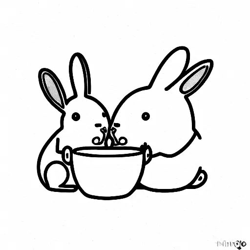 Hamster And Rabbit Drink Coffee Used Line Art And Minimalist Style