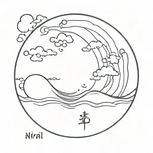 A Moon With A Wave And The Name Niral In Japanese