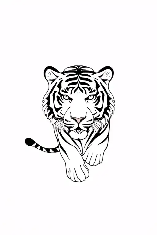 Sprawled Tiger In Simple Tattoo Style Bold Lines Only