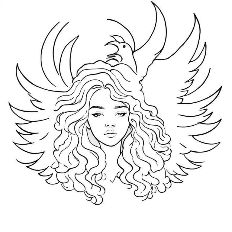 Black Girl With Curly Hair Phoenix Rising Behind It Accompanied