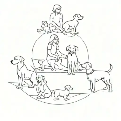 A Group Of People And Their Dogs