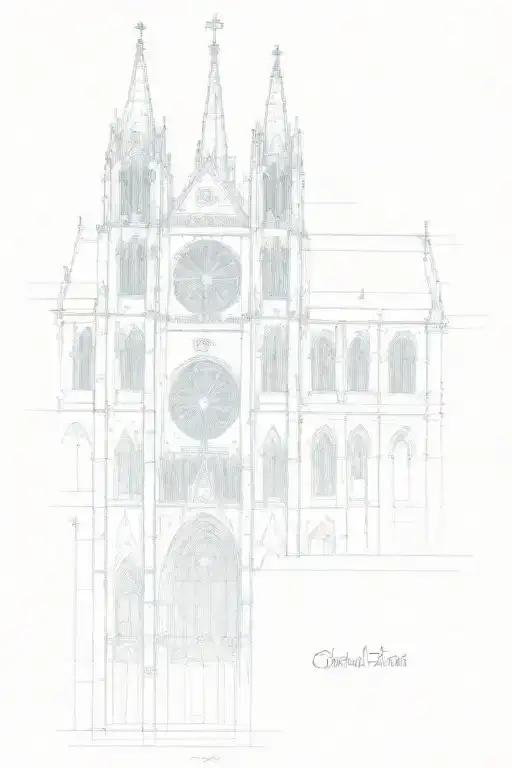 A Sketch Of A Gothic Cathedral With A Quote From The Song Below