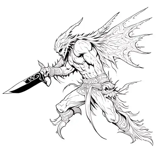 Demon Warrior With Intricate Knife Designs