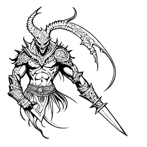 Demon Warrior With Intricate Knife Designs