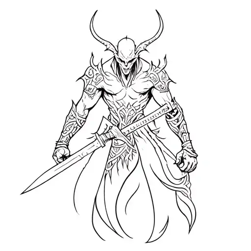 Demon Warrior With Intricate Knife Designs