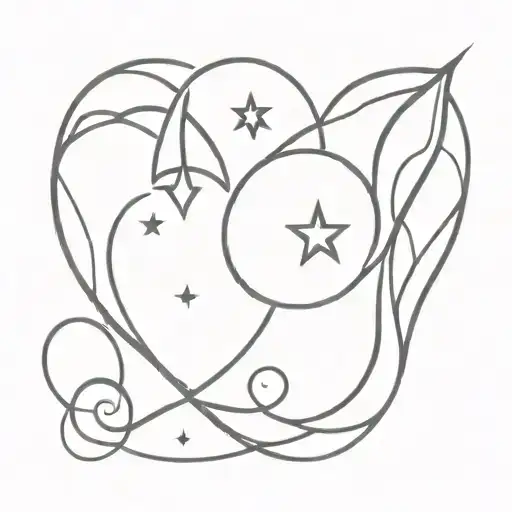 Celestial Love Story Between The Moon And Sun Intertwined With Heart Shapes