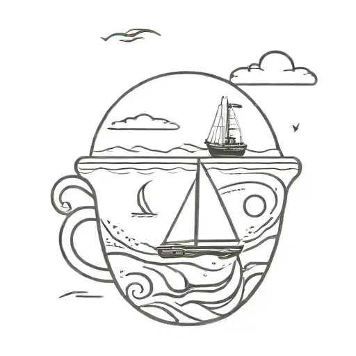 A Minimalist Tattoo Of A Boat Sailing Through A Coffee Bean Sea