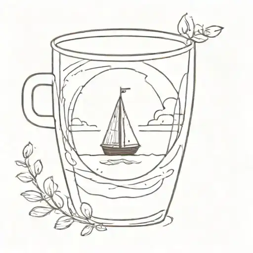 A Minimalist Tattoo Of A Boat Sailing Through A Coffee Bean Sea