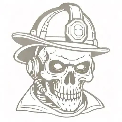 Skull Wearing Firefighter Helmet 45 Degree Angle