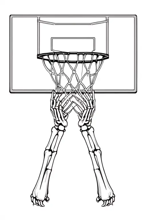 Skeleton Hands Holding A Basketball Net