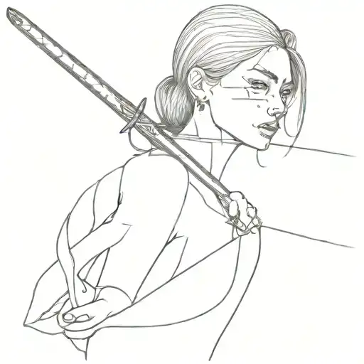 Minimalist Line Eye Woman Holding A Sword