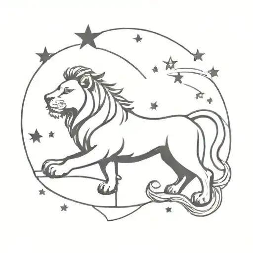 A Blackwork Tattoo Of A Lion Holding A Book Surrounded By Stars And The Little Prince