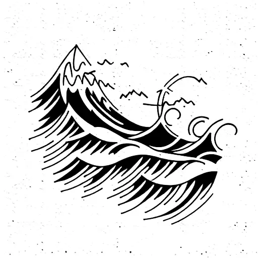 Ocean Wave And Mountain