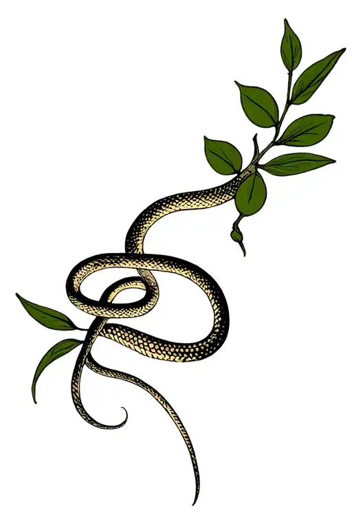 Olive Branch Wrapped W Snake Intertwined