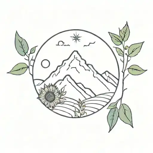 A Minimalist Tattoo Of A Mountain Range With A Subtle Sunflower Incorporated Into The Design