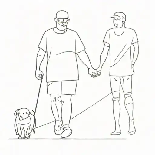 Minimalist Fater And Son Walking