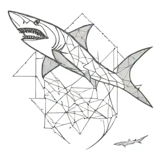 A Shark Made Up Of Intricate Geometric Shapes And Thin Lines
