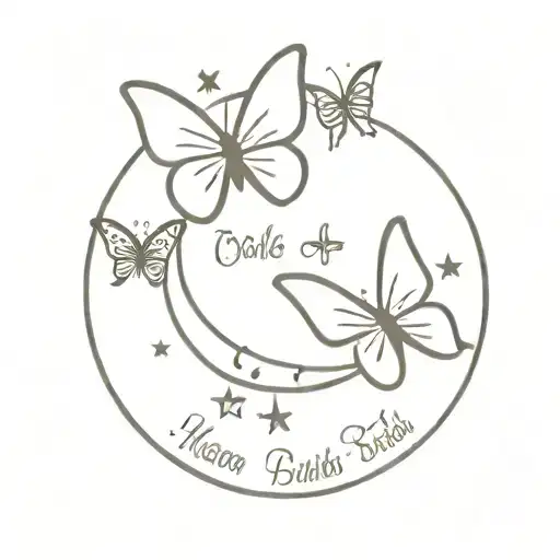 Moon Stars Butterfly And Inscription