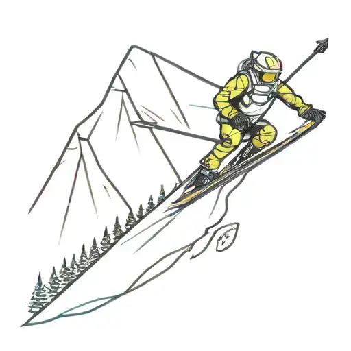 A Video Game-inspired Tattoo Of A Cybernetic Skier Navigating A Neon-lit Mountain Terrain