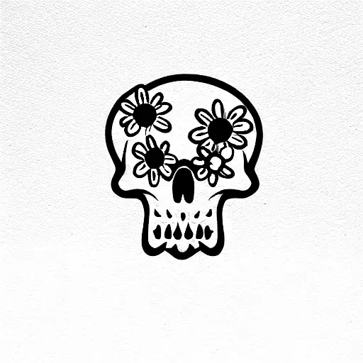 Skull With Daisy All Around The Skull