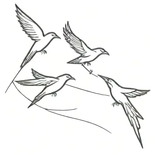 Three All Black Birds Without Faces Flying