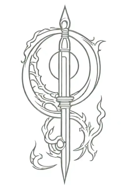Old Key Shaped Like A Dagger With Flames Coming From The Top Going Through The Triple Moon Symbol
