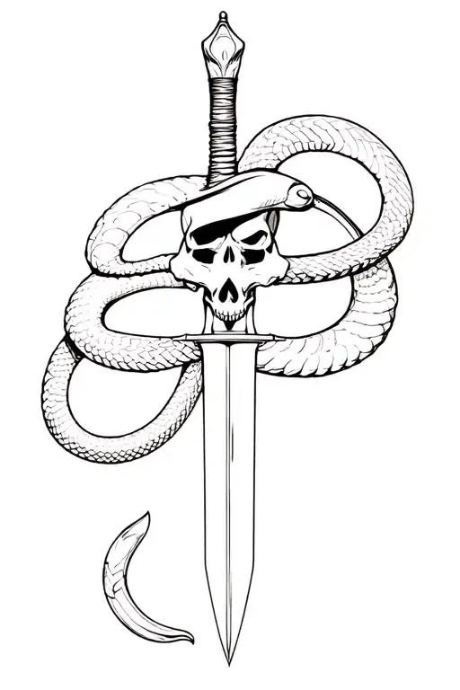 Skull Dagger Surrounded Snake