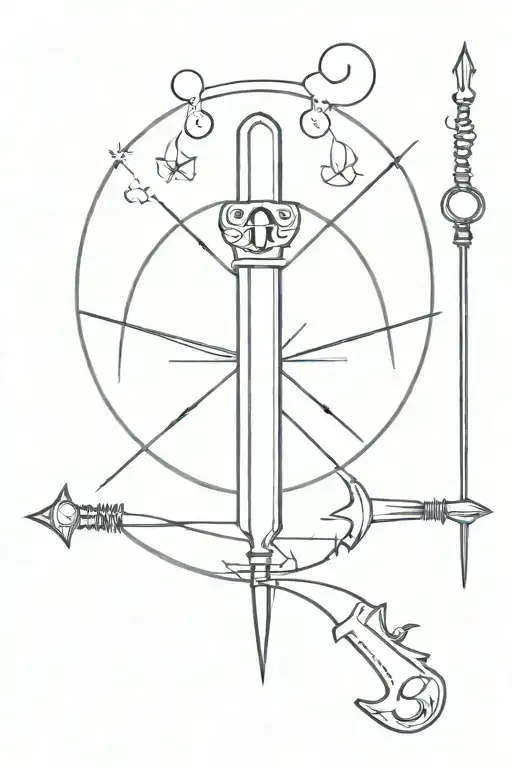 Fire Dagger Shaped Like A Skeleton Key At The Bottom Piercing The Three Moon Phase Symbol