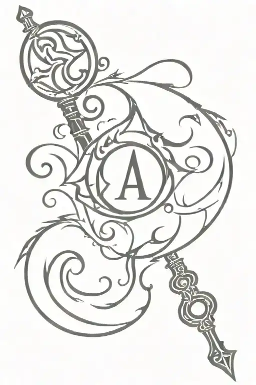 Triple Moon Symbol With Old Key That Has Flames Coming Out Of Its Top