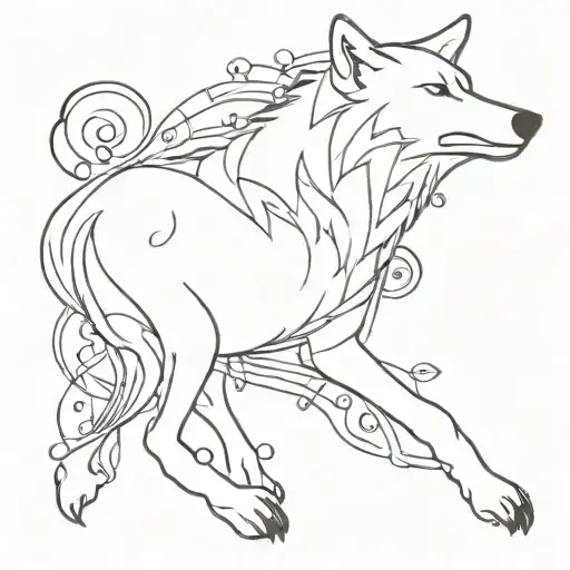 A Psychedelic Wolf Surrounded By Swirling Music Notes