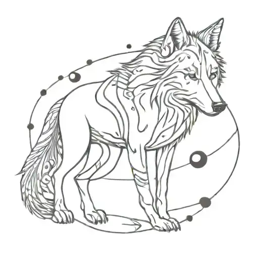 A Psychedelic Wolf Surrounded By Swirling Music Notes And A Semicolon Mixed In