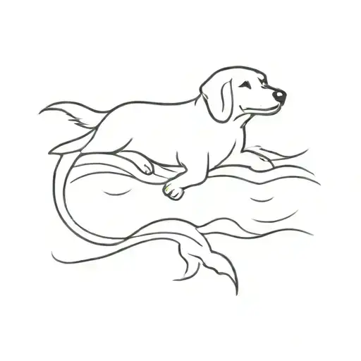 A Minimalist Tattoo Of A Dog Swimming In A Serene Lake