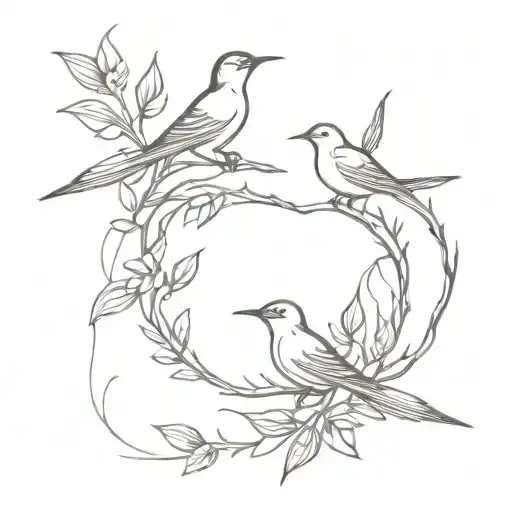 2 Swallow Birds On A Thorny Vine