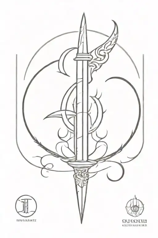 Dagger With Flames Coming From The Hilt Piercing Straight Down The Triple Moon Phase Symbol