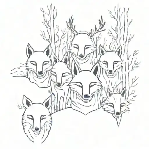 A Group Of Friends In Animal Masks Exploring A Mystical Forest