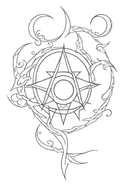 Hekate's Battle Torch With Triple Moon Symbol