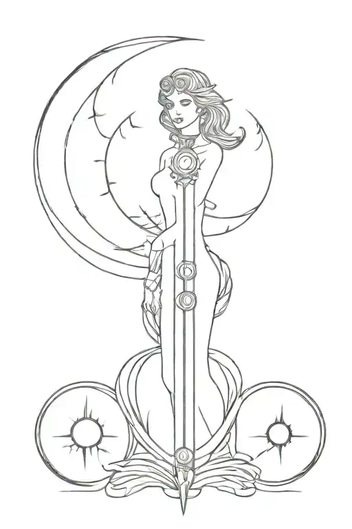 Hecate's Battle Torch With Triple Moon Phases