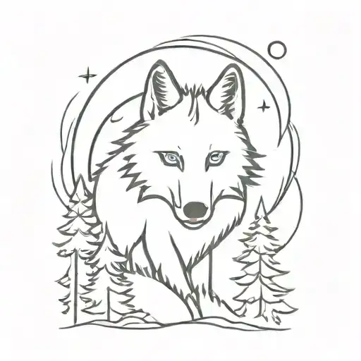 A Wolf Blue Eyes Seeing Moon On The Forest