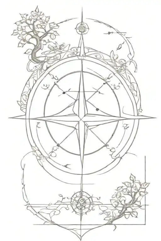 Compass Rose With Tree Of Life Overlaid Symbols For Family