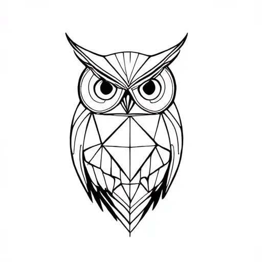 A Minimalist Tattoo Of A Geometric Owl With Nature Elements Incorporated Into The Design
