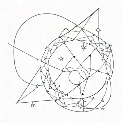 Geometric Fine Line With Cancer Zodiac Sign And Star Sign With Moon And Stars