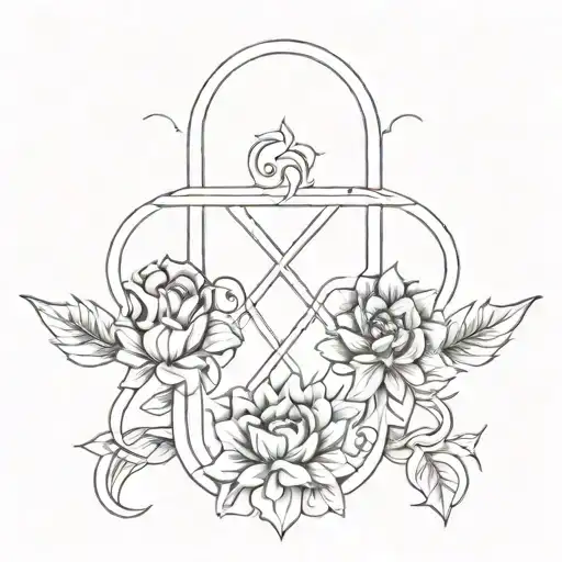 An Intricate Design Featuring Historical Symbols Intertwined With Floral Elements