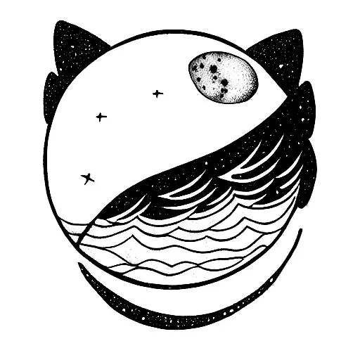 Cat And The Moon Line Work