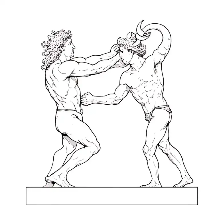 Labyrinth And Theseus Fighting The Minotaur