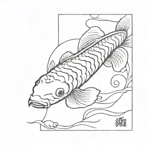 Stamp With Detailed Koi Fish In Red Coming Out Of The Stamp