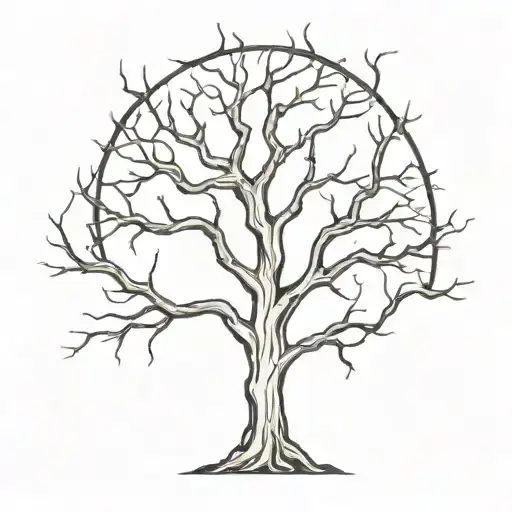 An Outline Of A Creepy Tree With Gothic Symbols Hidden Within The Branches