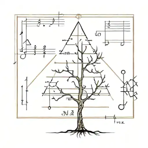 A Geometric Design Of A Pine Tree Made Up Of Scientific Equations And Musical Notes